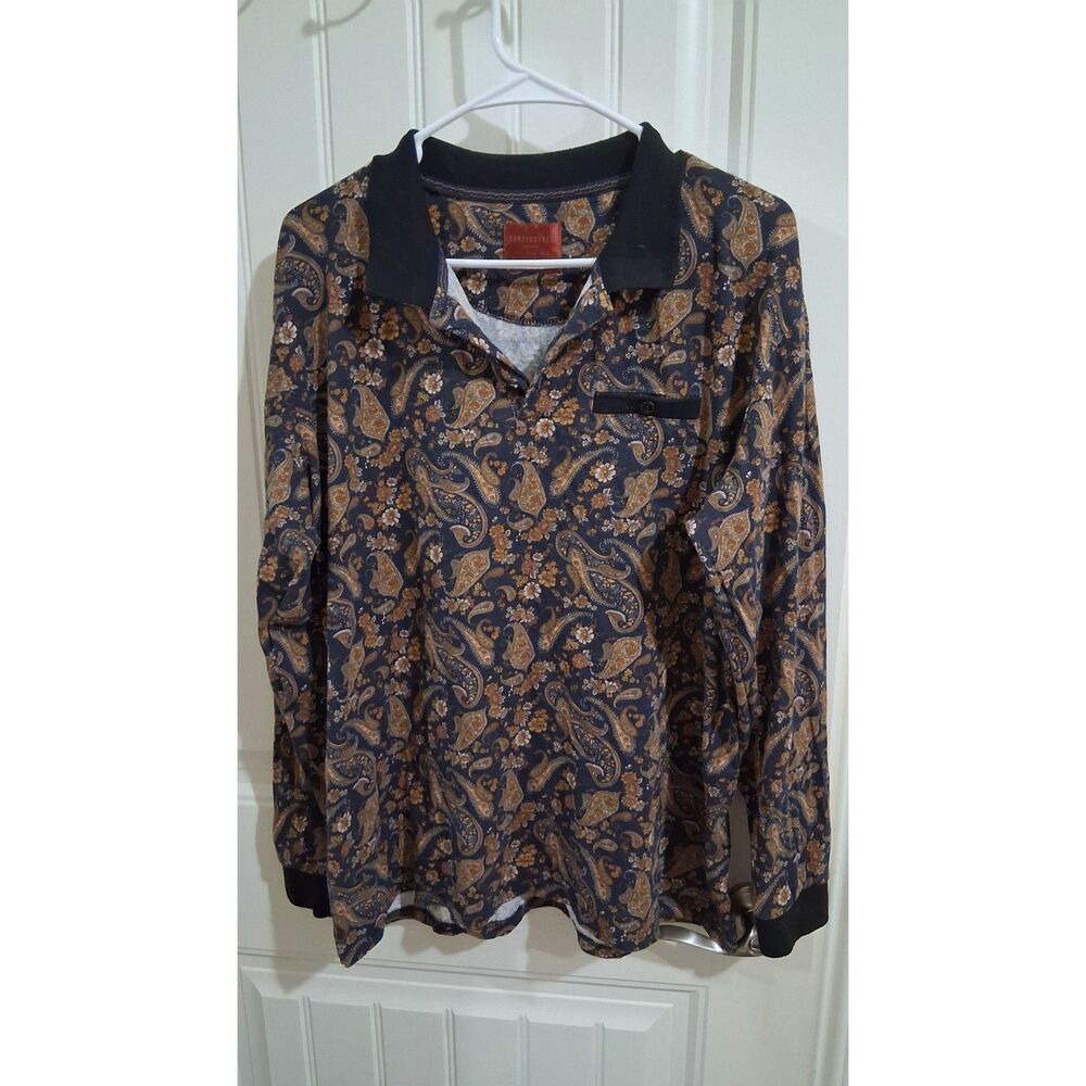 Consequence New York Men’s XL Paisley Floral Long Sleeve Polo Shirt 100% Cotton